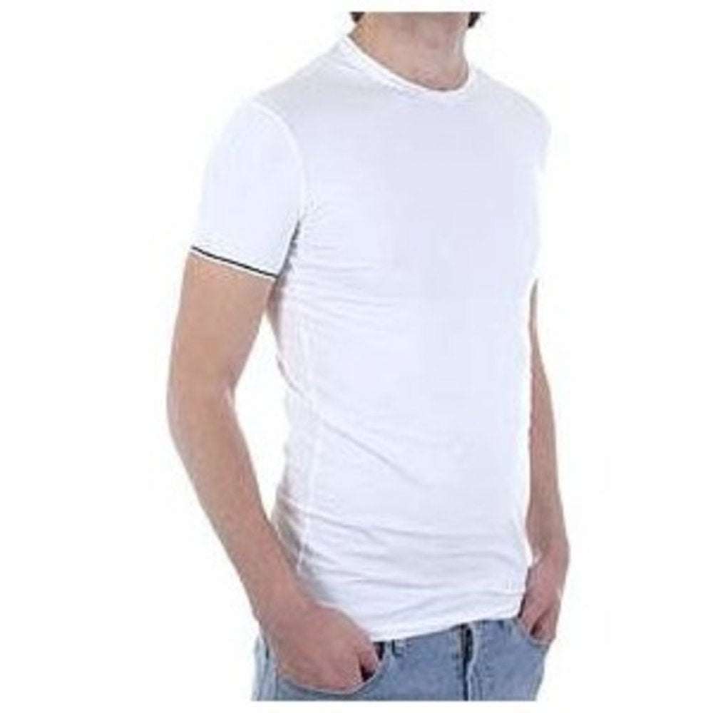 White, Fitted T-Shirt with Elastic Trim Cuffs