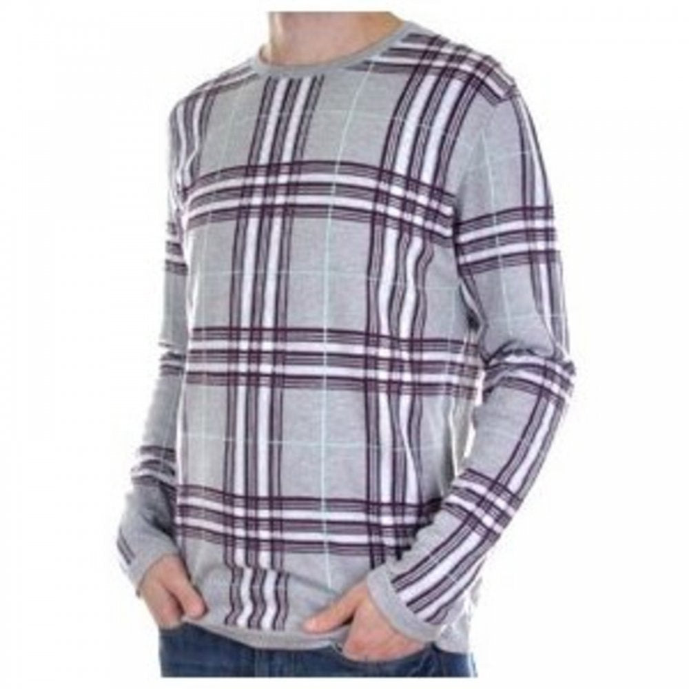 Light Grey Fine Knitwear with Black, White and Red Checks