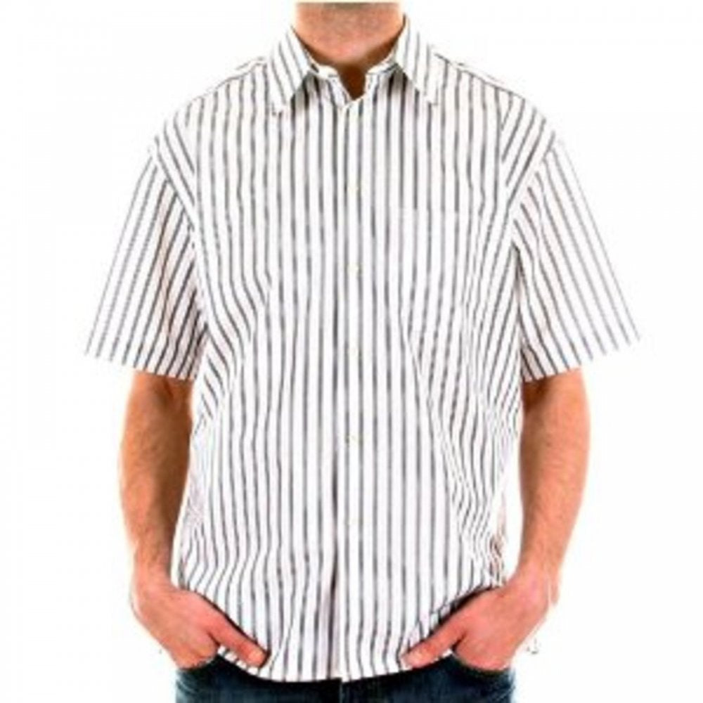 White with Black and Grey Stripes Short Sleeved Regular Fit Shirt