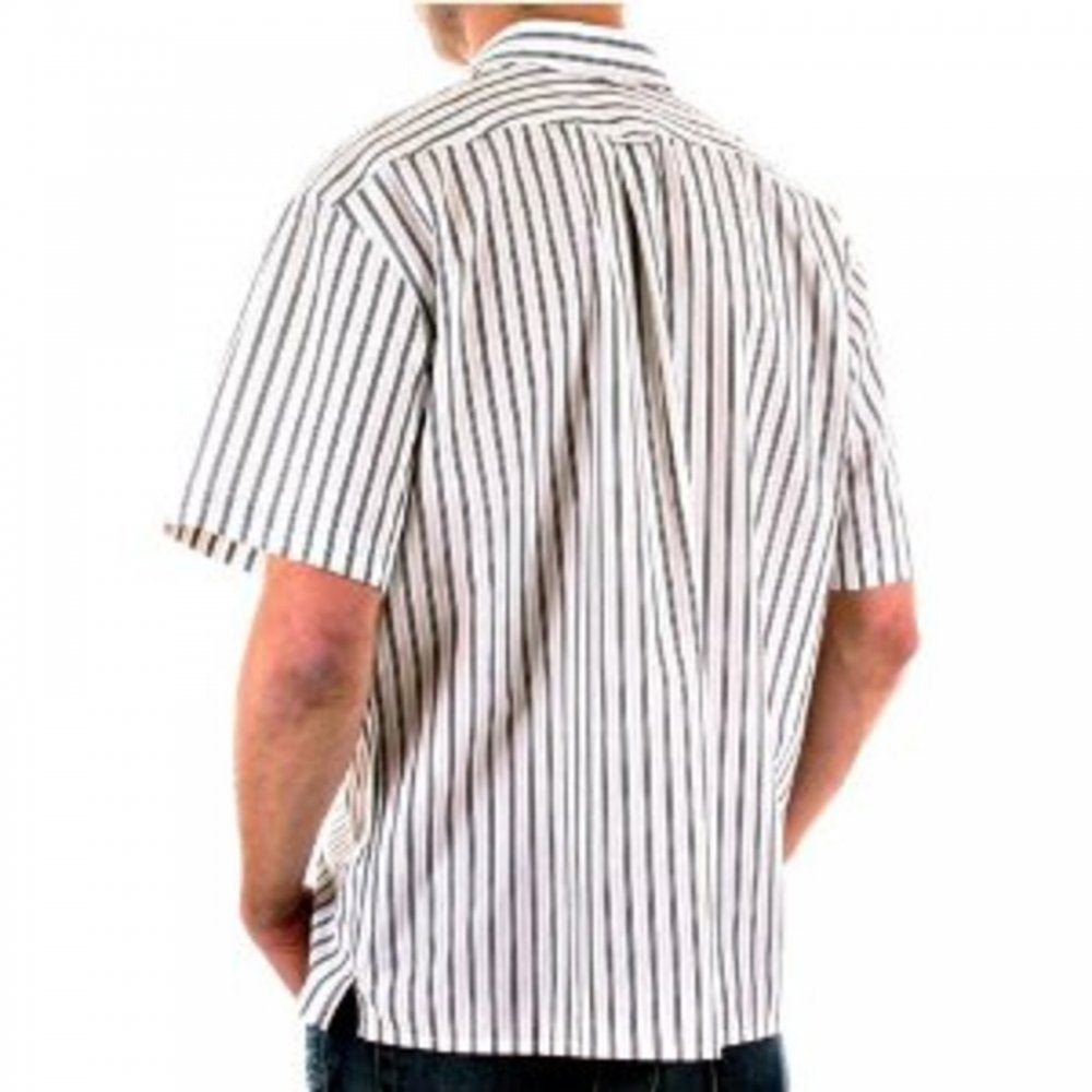 White with Black and Grey Stripes Short Sleeved Regular Fit Shirt