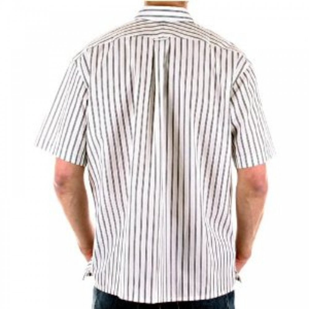 White with Black and Grey Stripes Short Sleeved Regular Fit Shirt