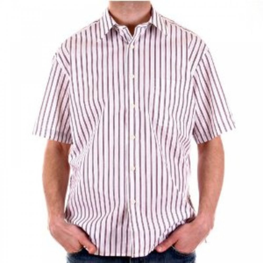 White with Plum and Grey Stripes Short Sleeved Shirt