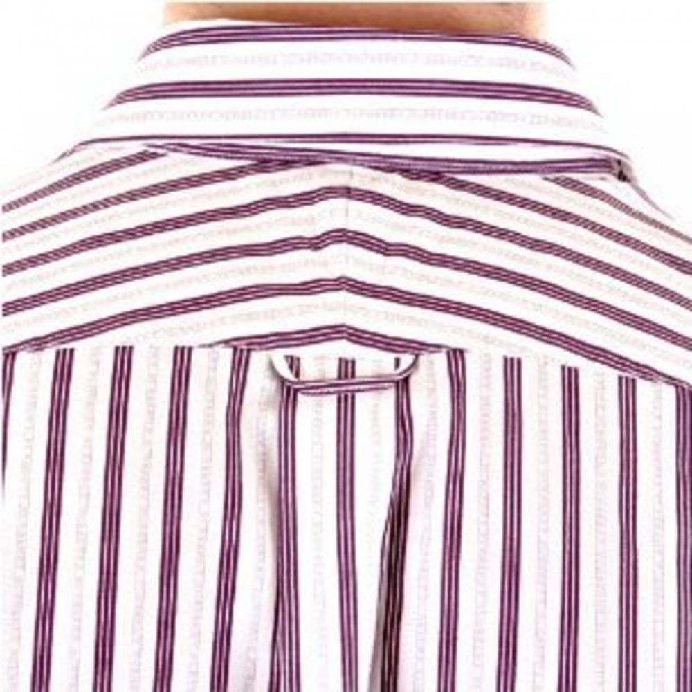 White with Plum and Grey Stripes Short Sleeved Shirt