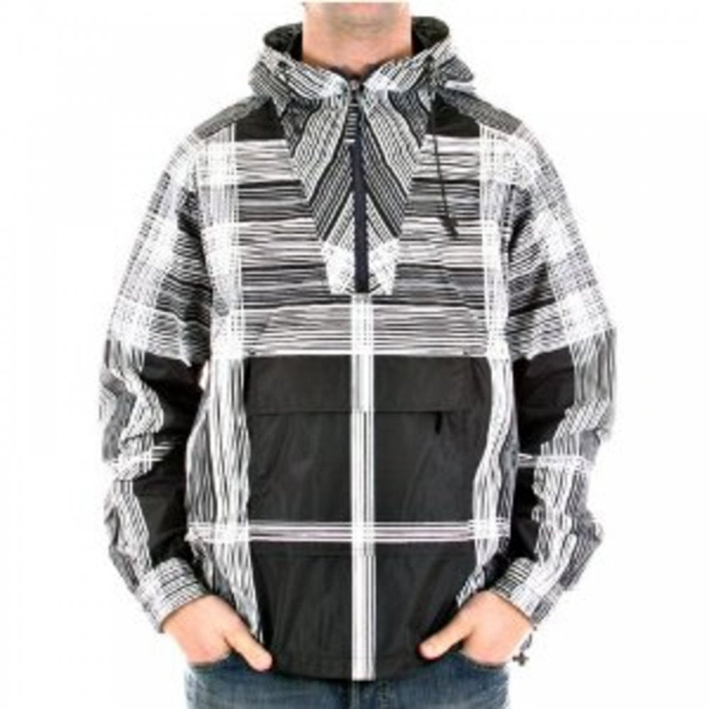 Hooded Navy Printed Grey/White Striped Jacket