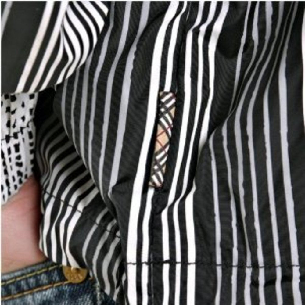 Hooded Navy Printed Grey/White Striped Jacket