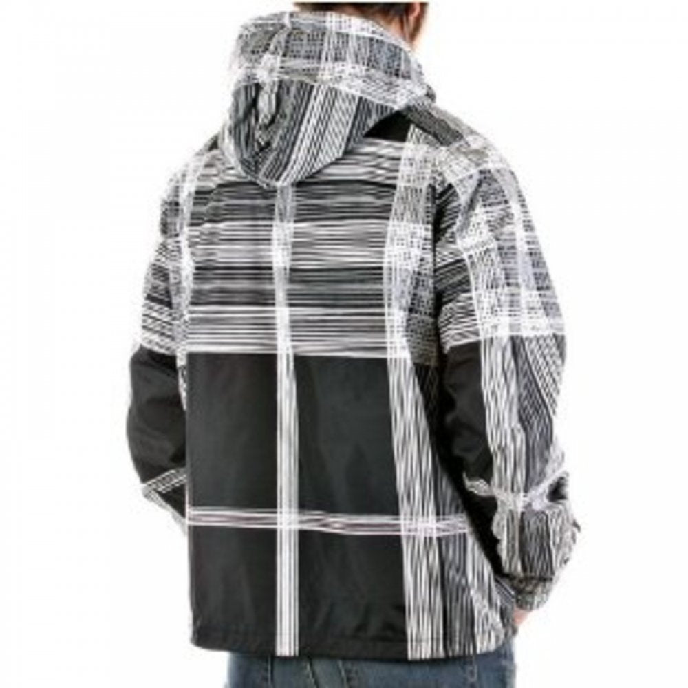 Hooded Navy Printed Grey/White Striped Jacket