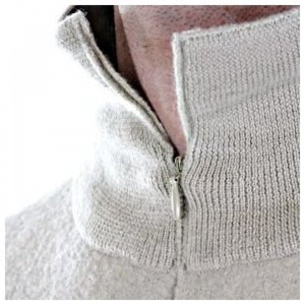 Ecru Ribbed Zip Neck Half Roll Knitwear Sweater