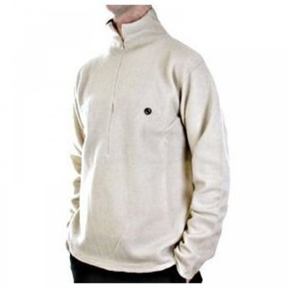 Ecru Ribbed Zip Neck Half Roll Knitwear Sweater
