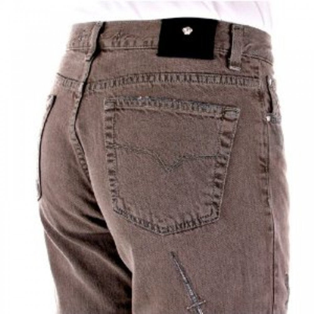 Washed Taupe, Slim Fit, Distressed Denim Jeans