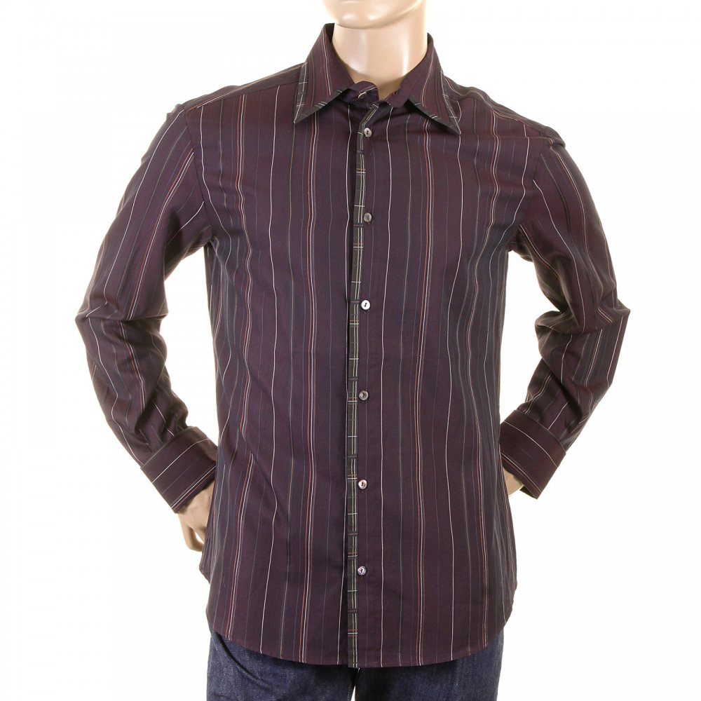 Aubergine Striped Fitted Long Sleeve Shirt