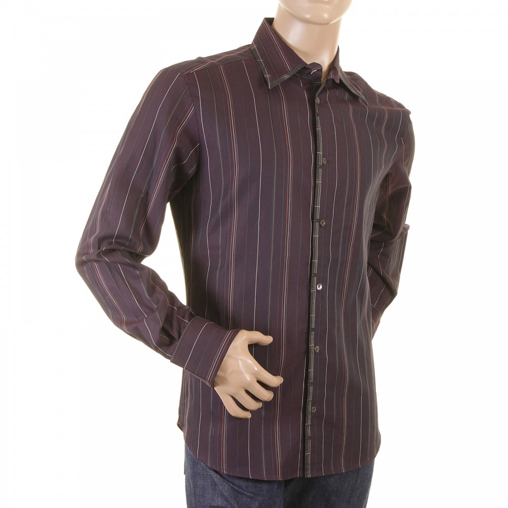 Aubergine Striped Fitted Long Sleeve Shirt