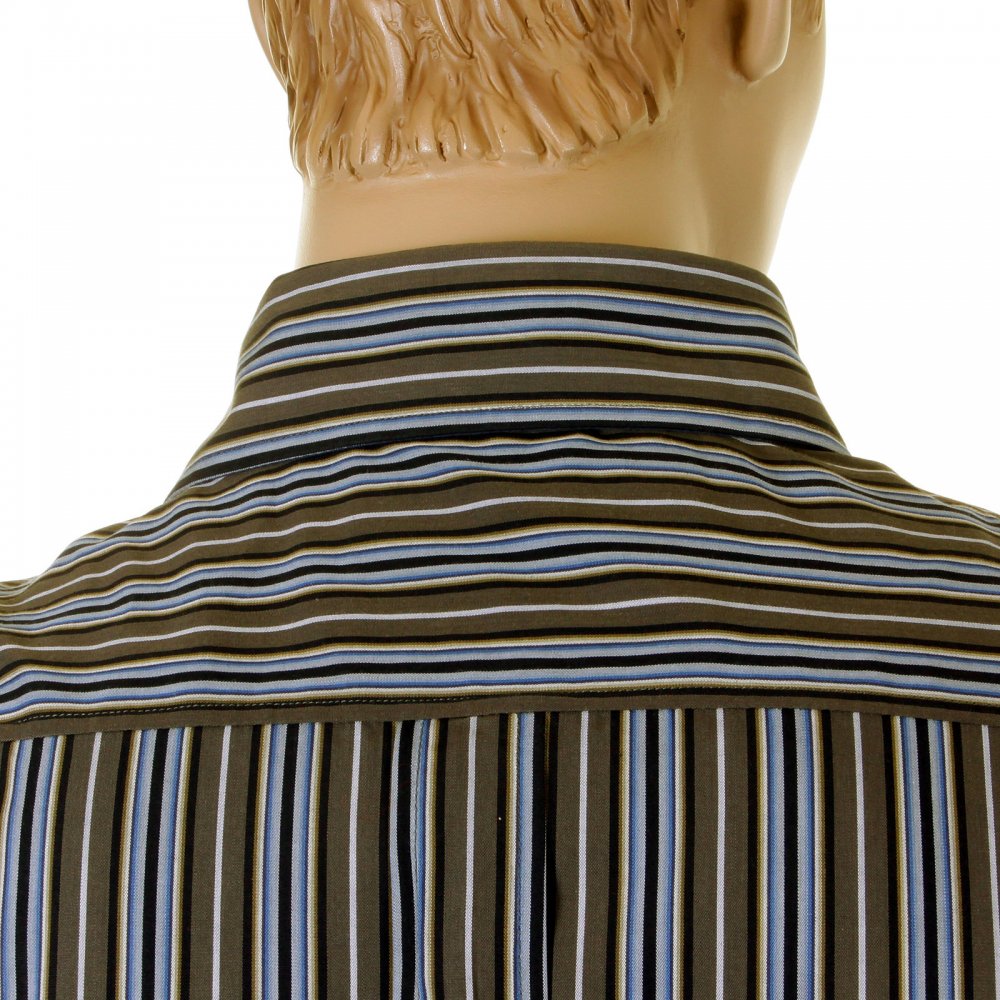 Olive/Blue/Black Striped Fitted Long Sleeve Shirt