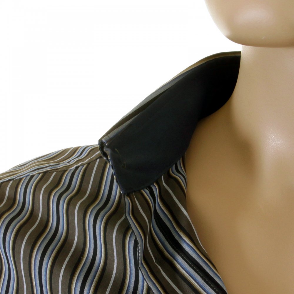 Olive/Blue/Black Striped Fitted Long Sleeve Shirt
