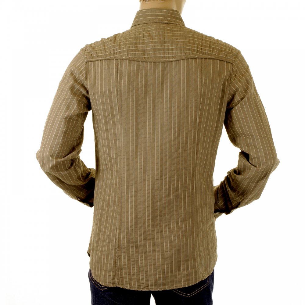 Khaki Striped Fitted Long Sleeve Shirt