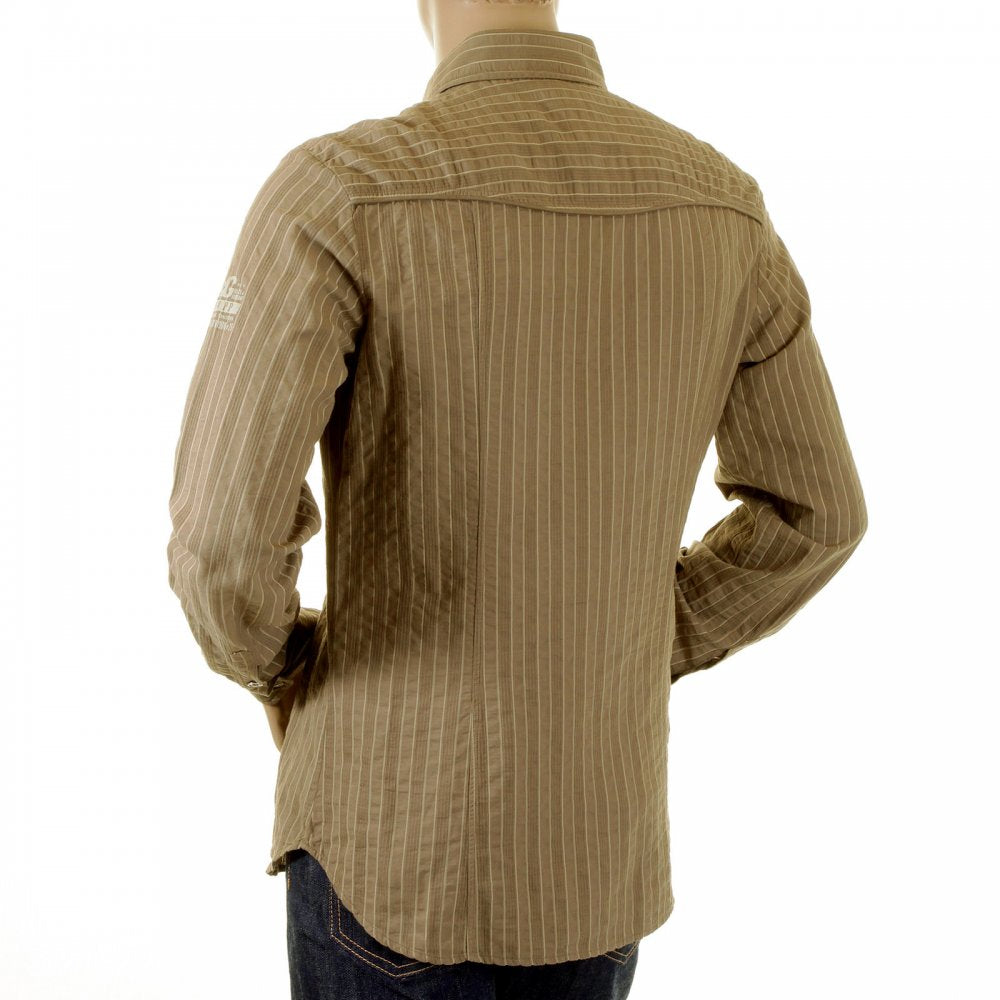 Khaki Striped Fitted Long Sleeve Shirt