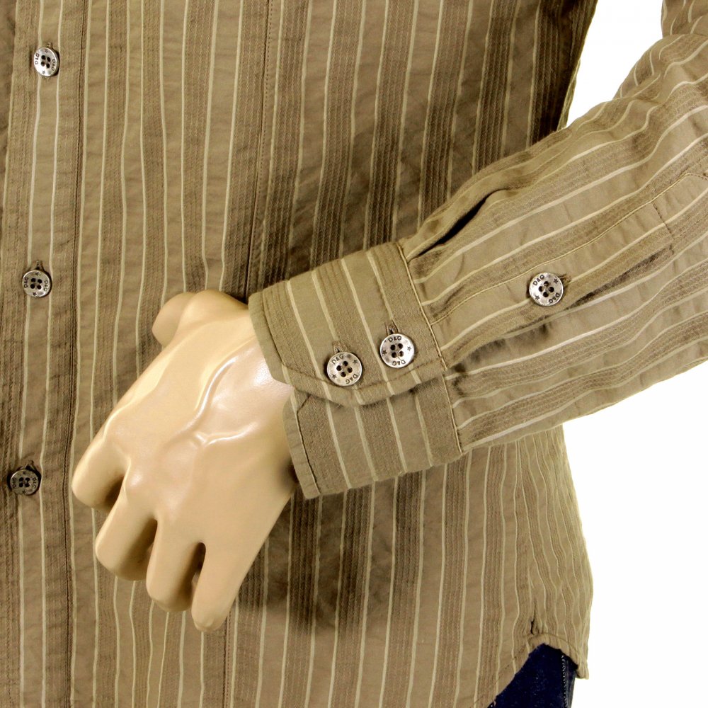 Khaki Striped Fitted Long Sleeve Shirt