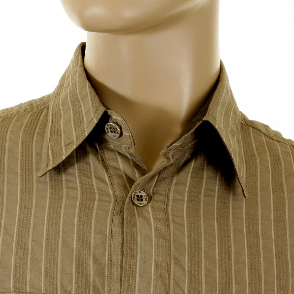 Khaki Striped Fitted Long Sleeve Shirt