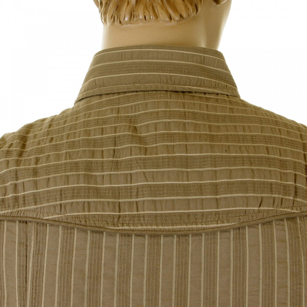 Khaki Striped Fitted Long Sleeve Shirt