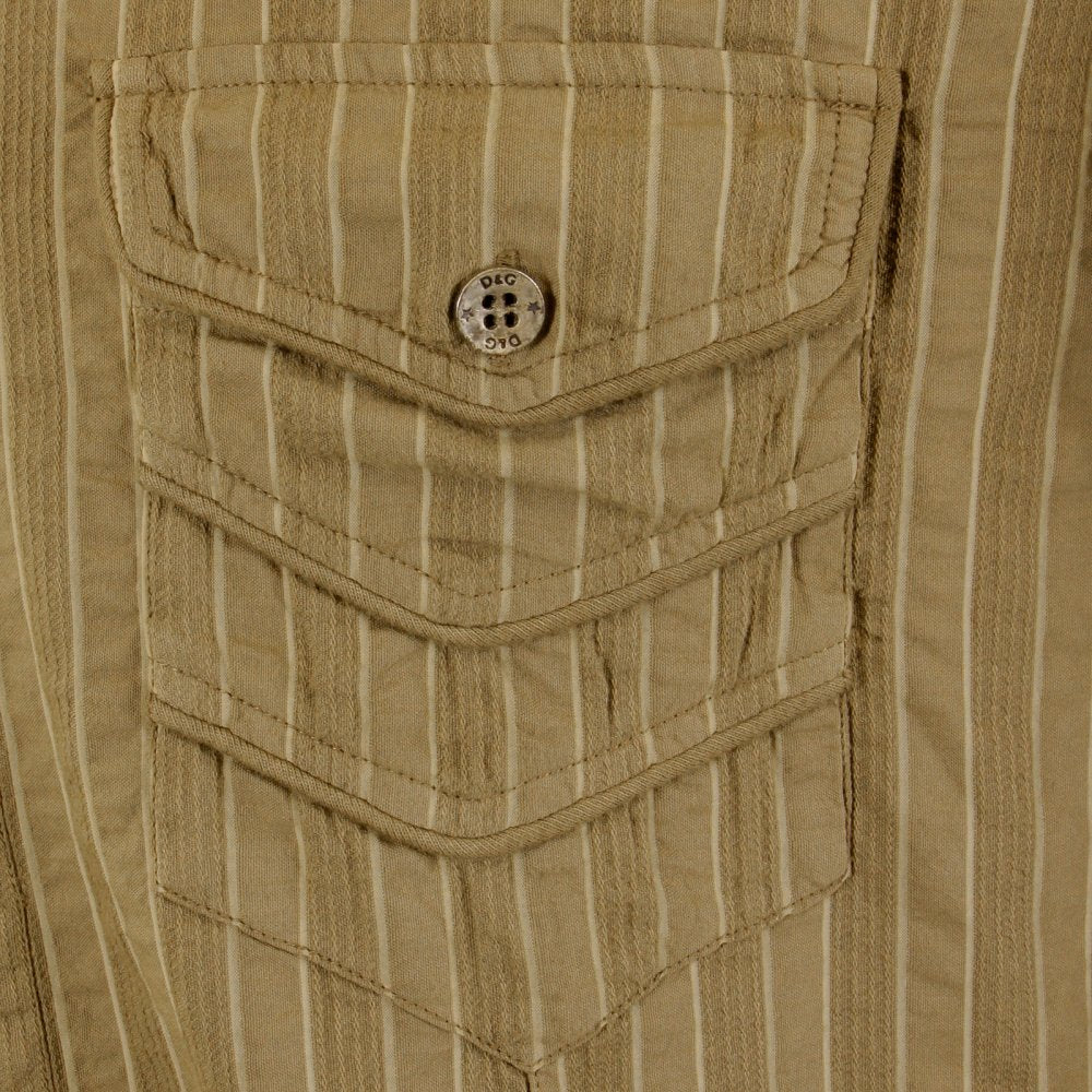 Khaki Striped Fitted Long Sleeve Shirt