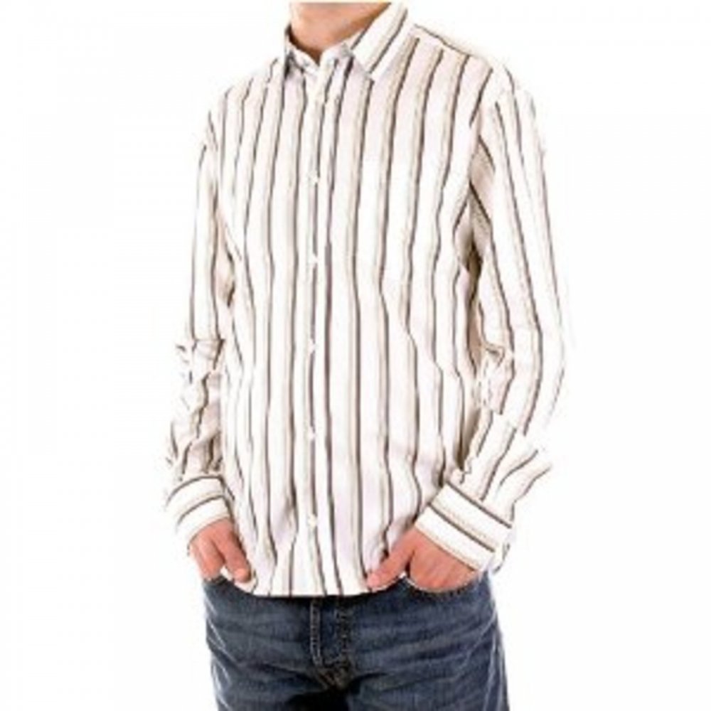 White Long Sleeve Striped Fitted Shirt