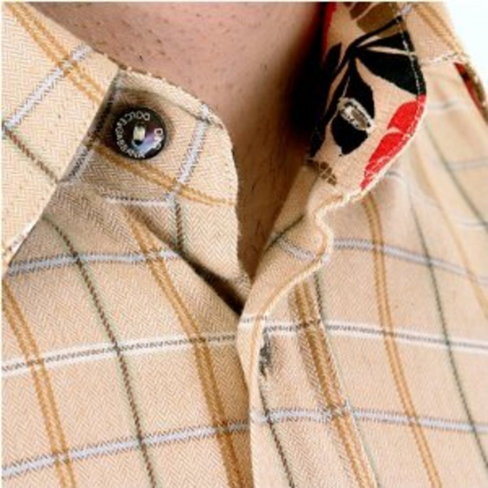 Beige Long Sleeve Checked Fitted Shirt