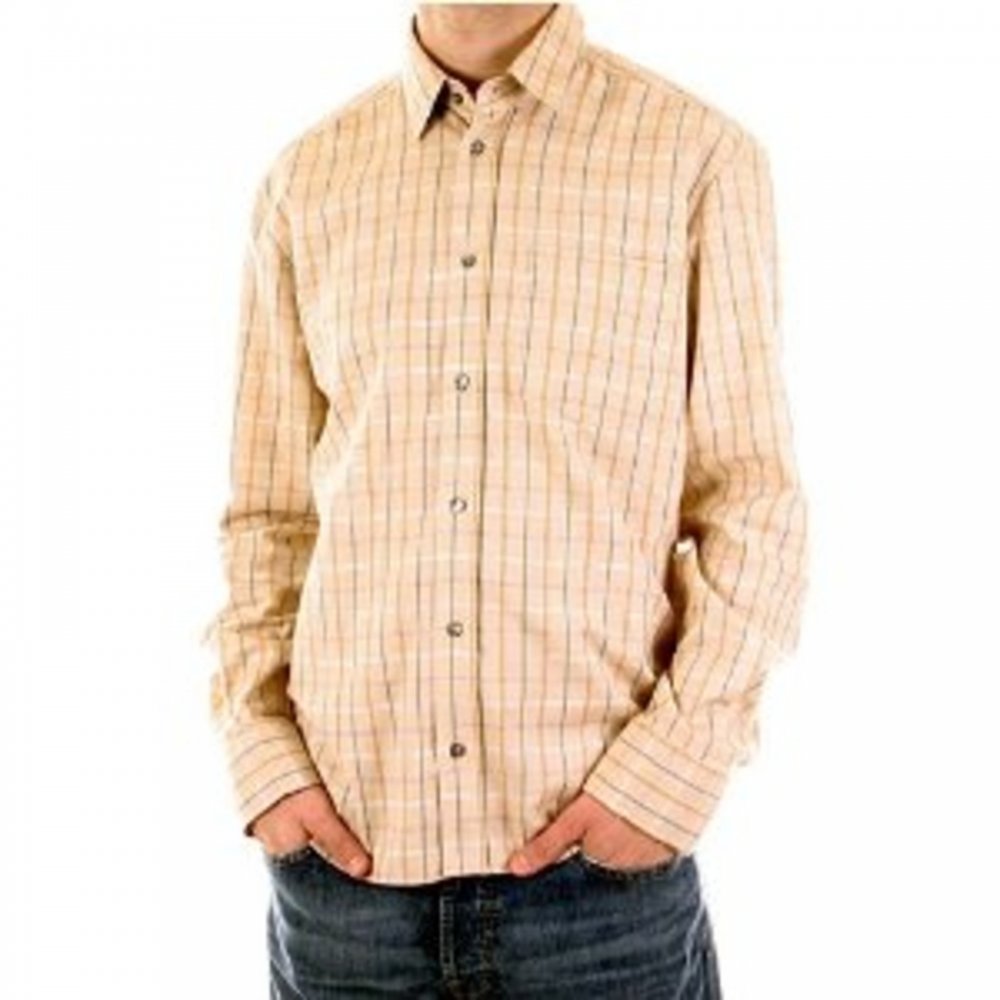 Beige Long Sleeve Checked Fitted Shirt