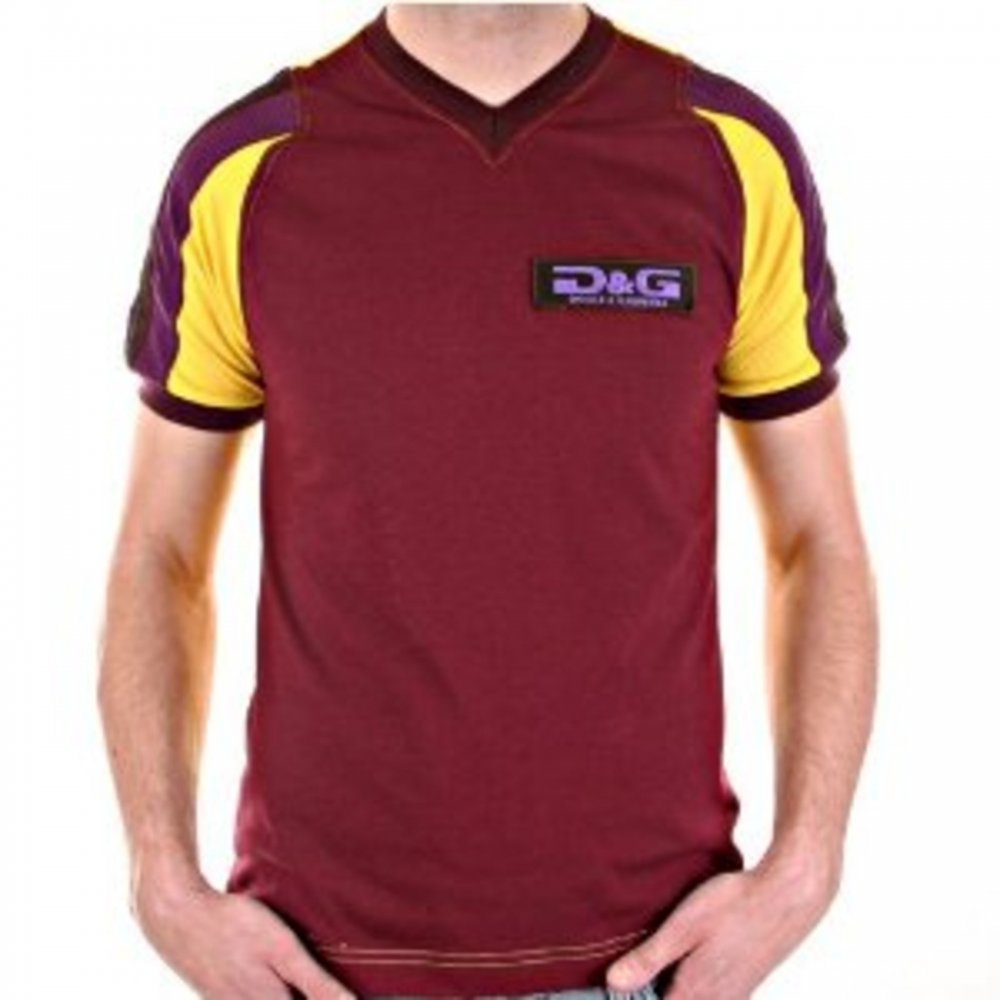 Burgundy and Yellow Crew Neck Short Sleeve Slim Fit T-Shirt