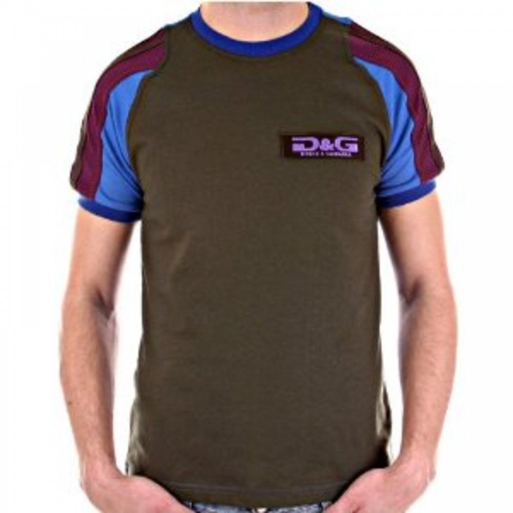 Green and Blue Crew Neck Short Sleeve Slim Fit T-Shirt