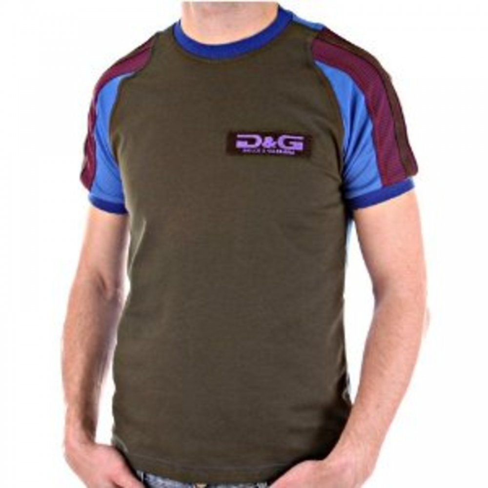 Green and Blue Crew Neck Short Sleeve Slim Fit T-Shirt