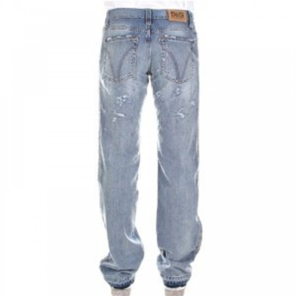 Sandblasted Straight Leg Denim Jean