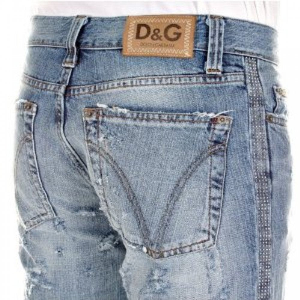 Sandblasted Straight Leg Denim Jean