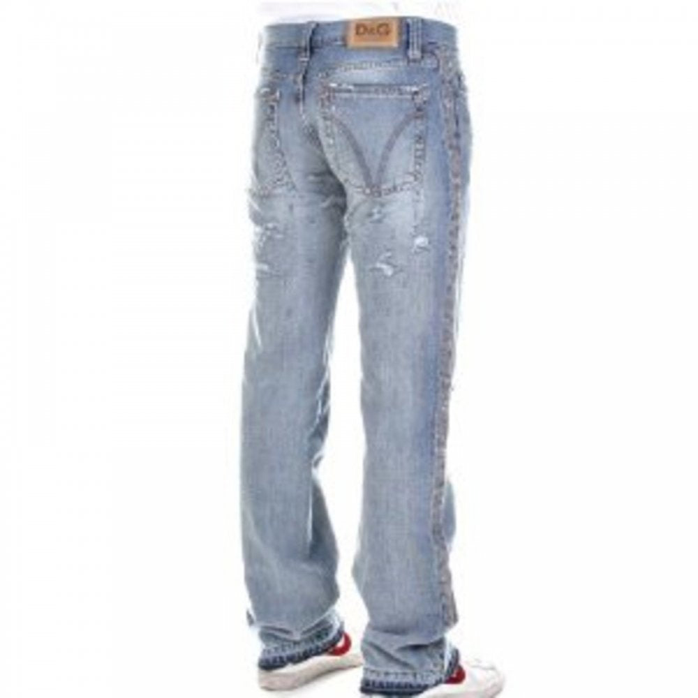 Sandblasted Straight Leg Denim Jean