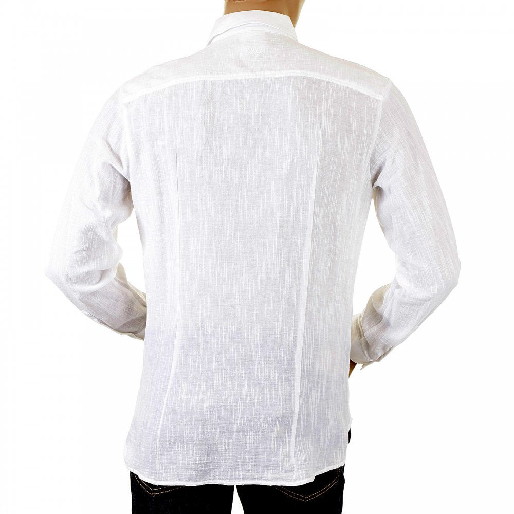 White Pleated Fitted Long Sleeve Shirt