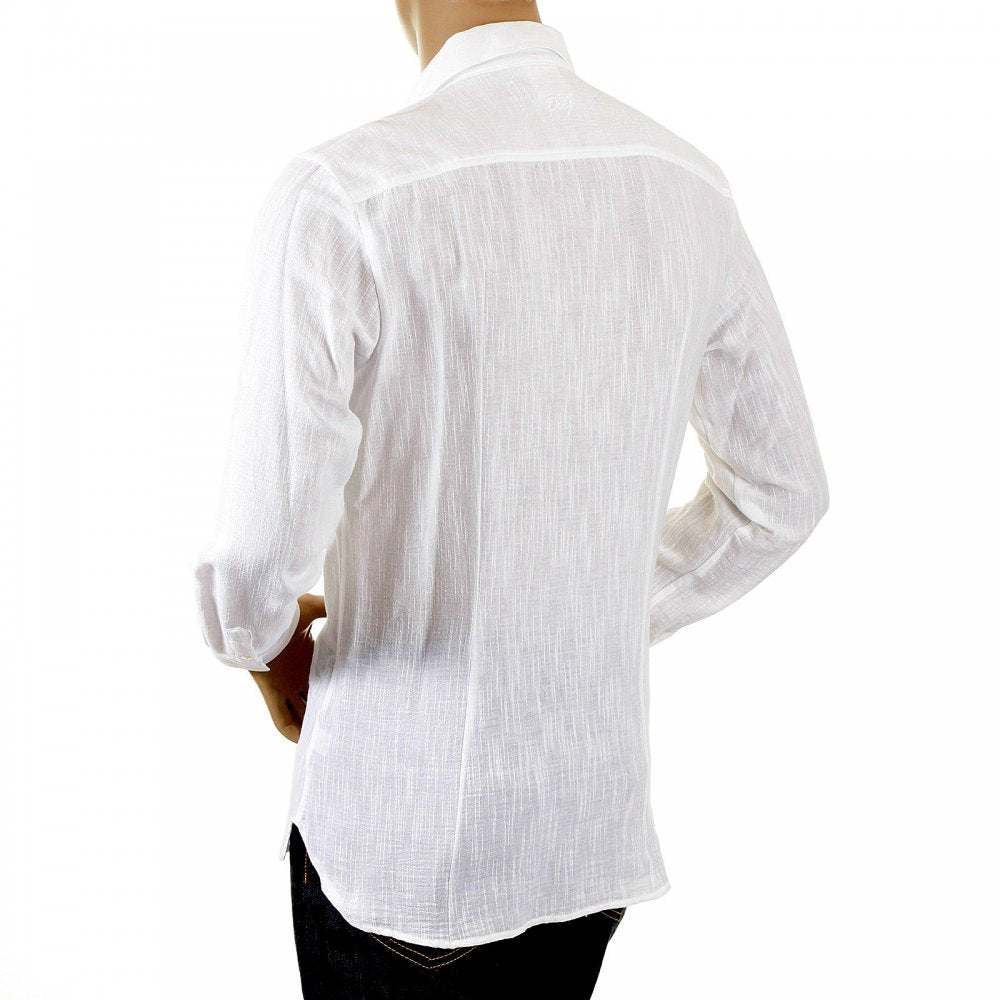 White Pleated Fitted Long Sleeve Shirt
