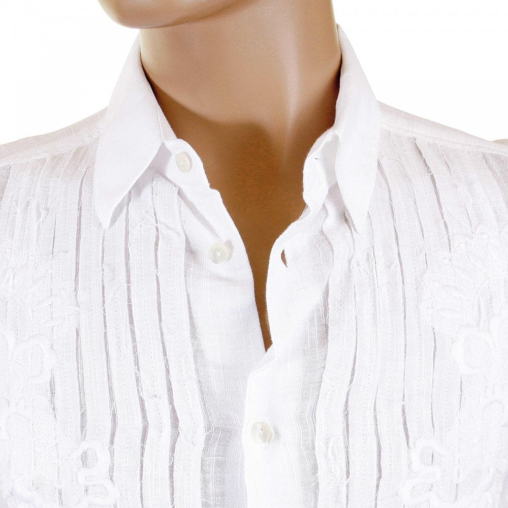 White Pleated Fitted Long Sleeve Shirt