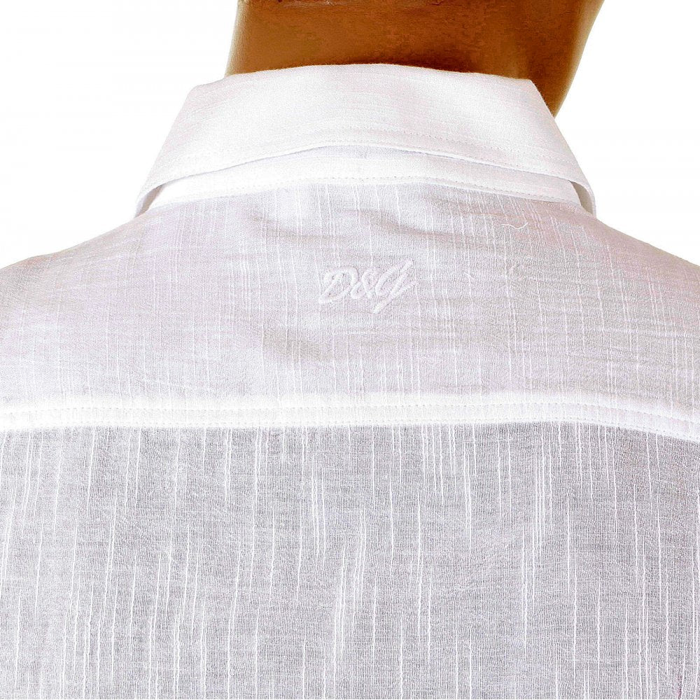 White Pleated Fitted Long Sleeve Shirt