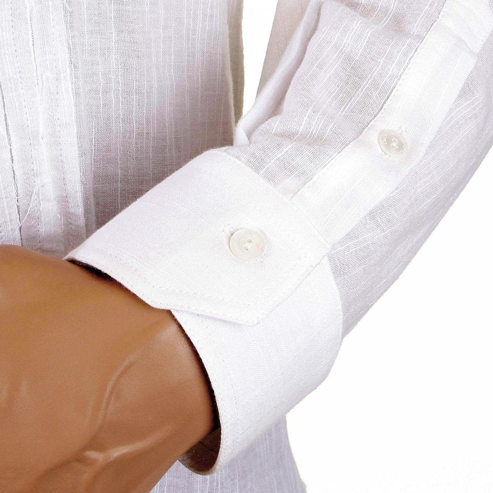 White Pleated Fitted Long Sleeve Shirt