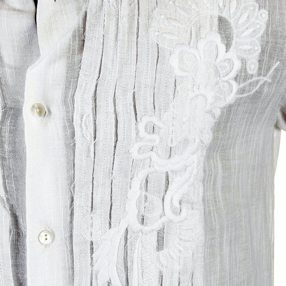 White Pleated Fitted Long Sleeve Shirt