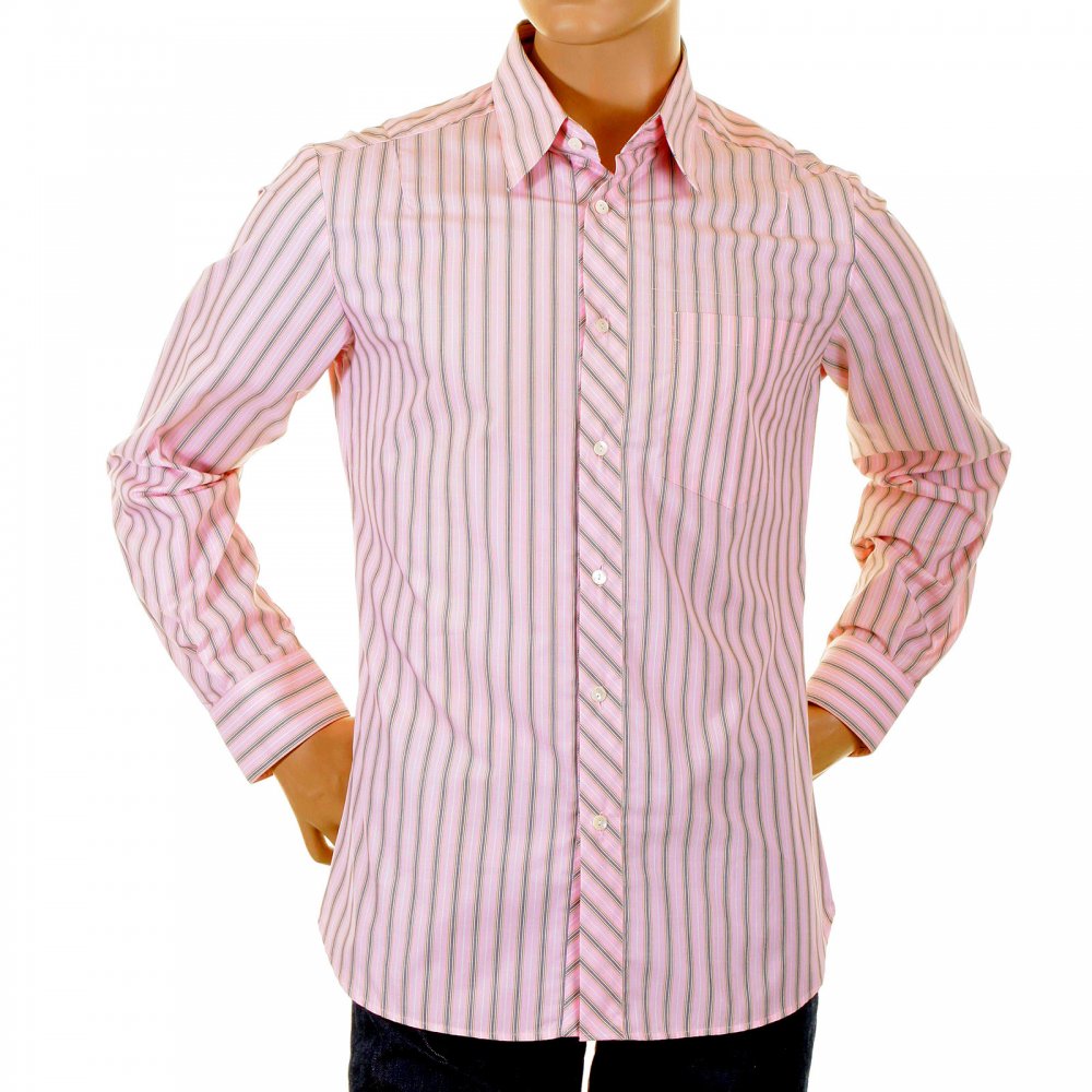 Pink Striped Fitted Long Sleeve Shirt