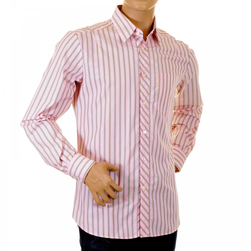 Pink Striped Fitted Long Sleeve Shirt