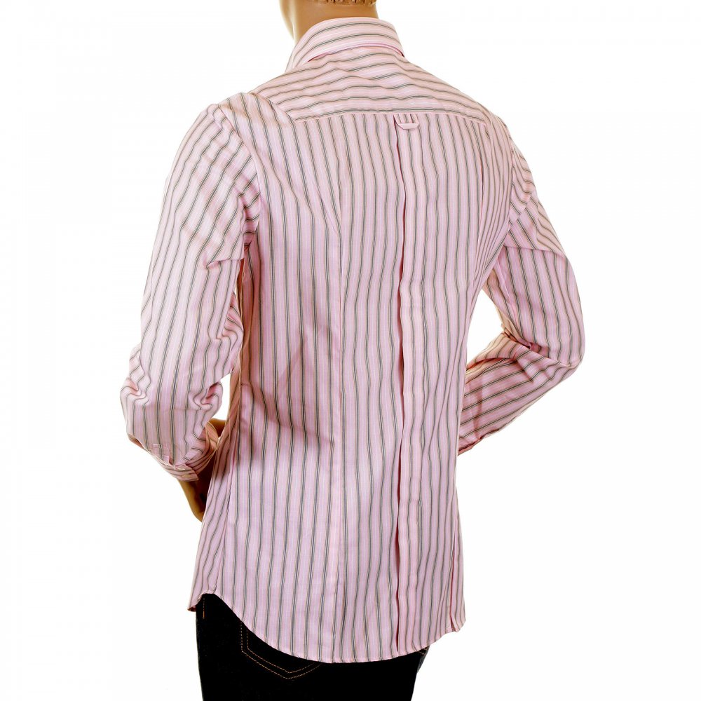 Pink Striped Fitted Long Sleeve Shirt