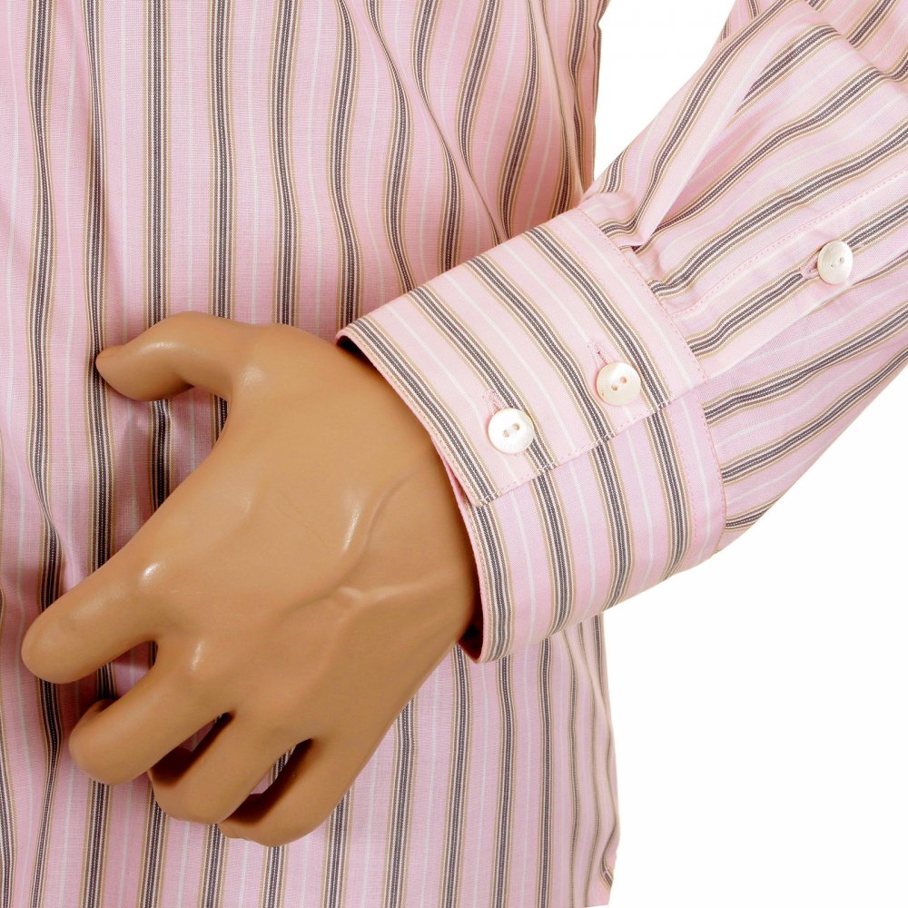 Pink Striped Fitted Long Sleeve Shirt
