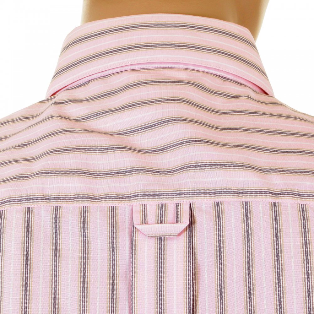 Pink Striped Fitted Long Sleeve Shirt