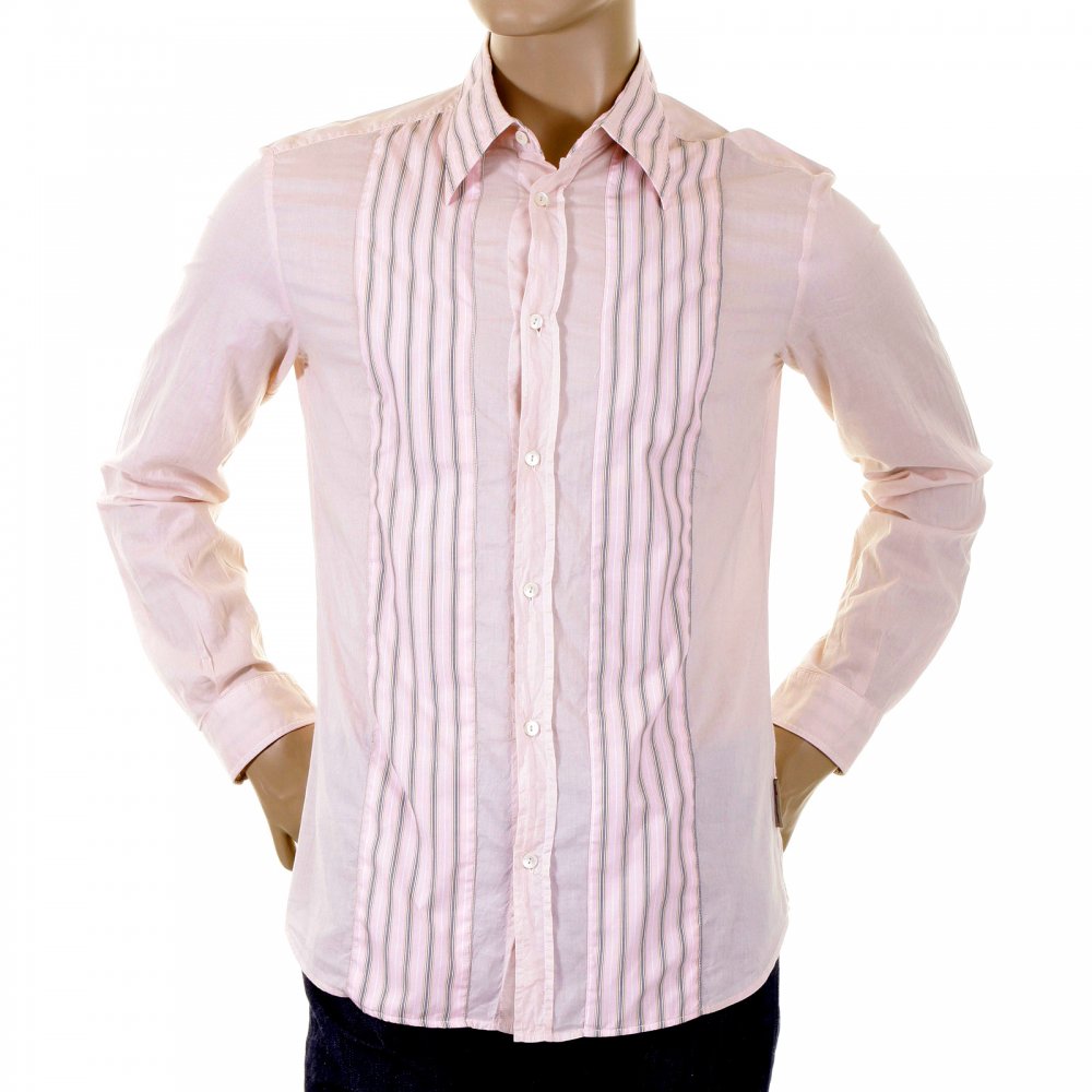 Washed Pale Pink Striped Insert Fitted Shirt