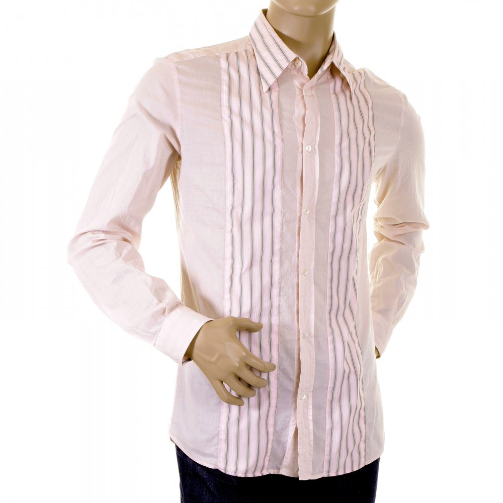 Washed Pale Pink Striped Insert Fitted Shirt