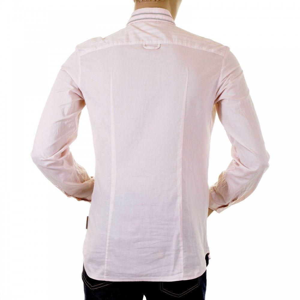 Washed Pale Pink Striped Insert Fitted Shirt