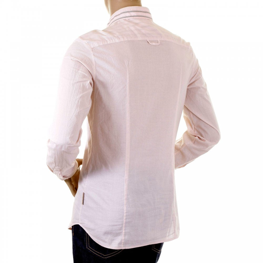 Washed Pale Pink Striped Insert Fitted Shirt