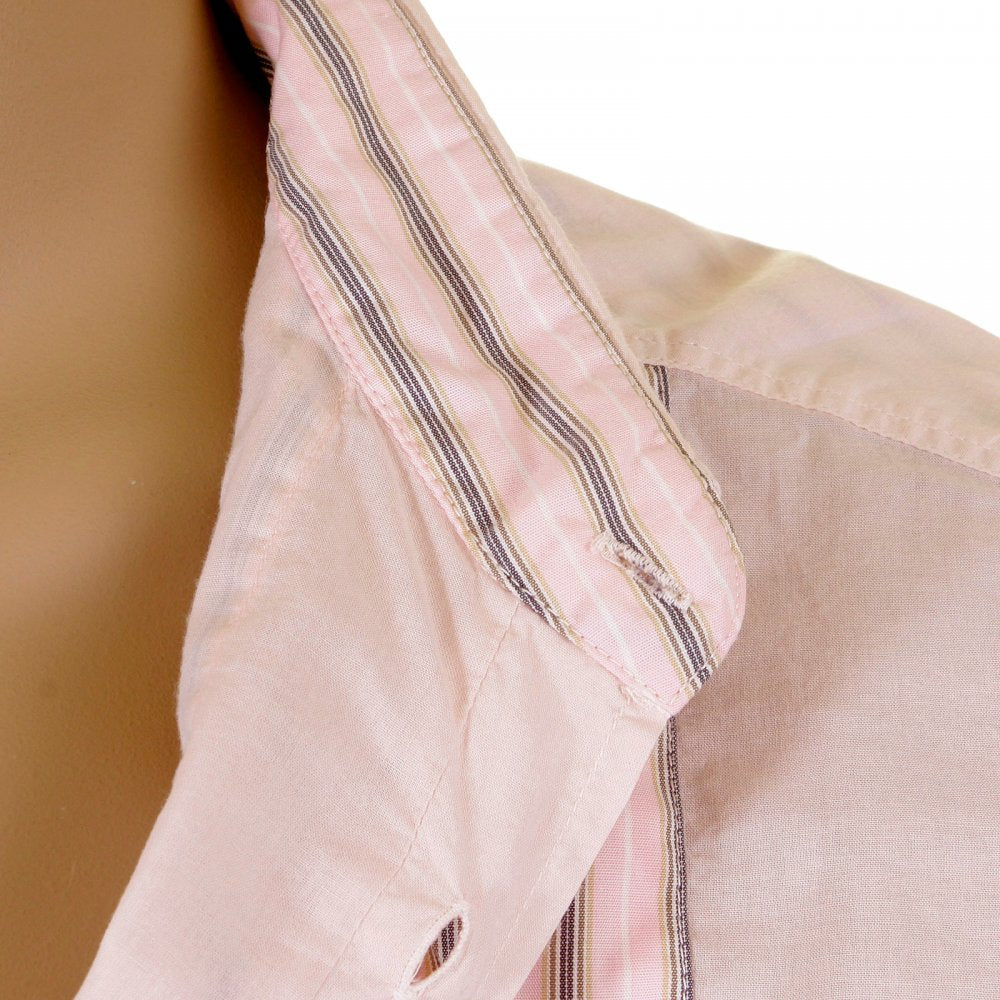 Washed Pale Pink Striped Insert Fitted Shirt