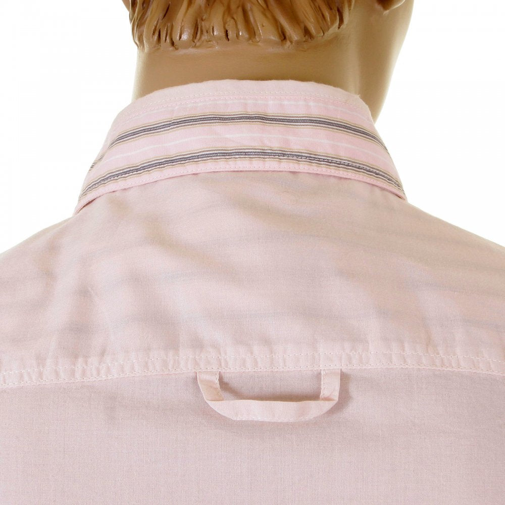 Washed Pale Pink Striped Insert Fitted Shirt