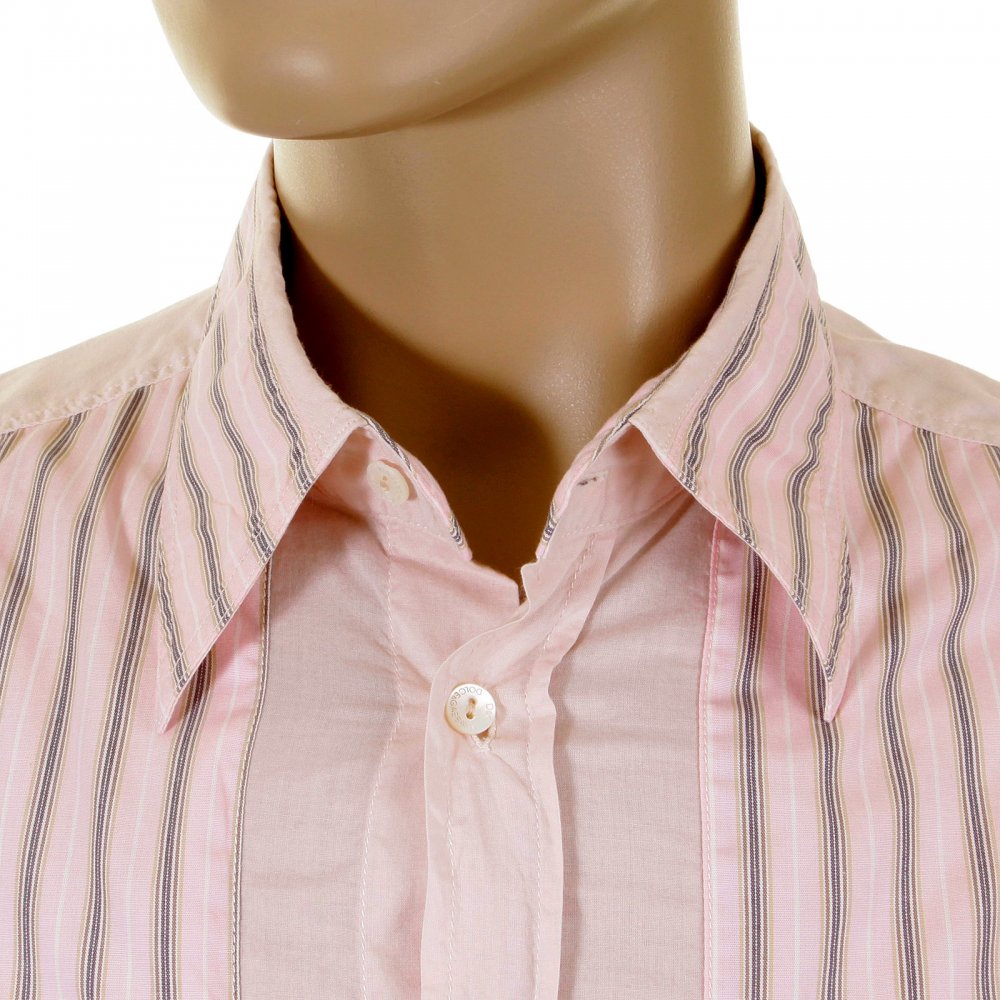 Washed Pale Pink Striped Insert Fitted Shirt